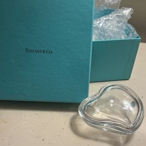 Tiffany & Co. Clear Heart Glass Dish with Blue Box